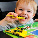 Kit Talheres Infantil Veículos de Construção - Prato Divisório com Garfo, Colher e Empurrador
