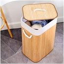 Cesto de Roupa Suja em Bambu com Tampa e Saco Removível – 42x30x60cm