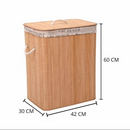 Cesto de Roupa Suja em Bambu com Tampa e Saco Removível – 42x30x60cm