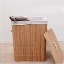 Cesto de Roupa Suja em Bambu com Tampa e Saco Removível – 42x30x60cm