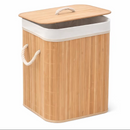 Cesto de Roupa Suja em Bambu com Tampa e Saco Removível – 42x30x60cm