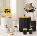 Kit Banheiro 6 Peças com Acabamento em Bambu – Preto ou Branco | Golden House