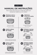 Tigela de frutas de metal com tampa e cesta de malha
