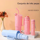 Kit 3 Garrata copo lendencia Sua Rotina Hidratada e Estilosa Squeeze com Adesivos Lembretes | Design Moderno | Capacidades Variadas