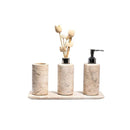 Kit Banheiro Lavabo em Mármore Bege Bahia – 4 Peças de Luxo - Cilíndrico